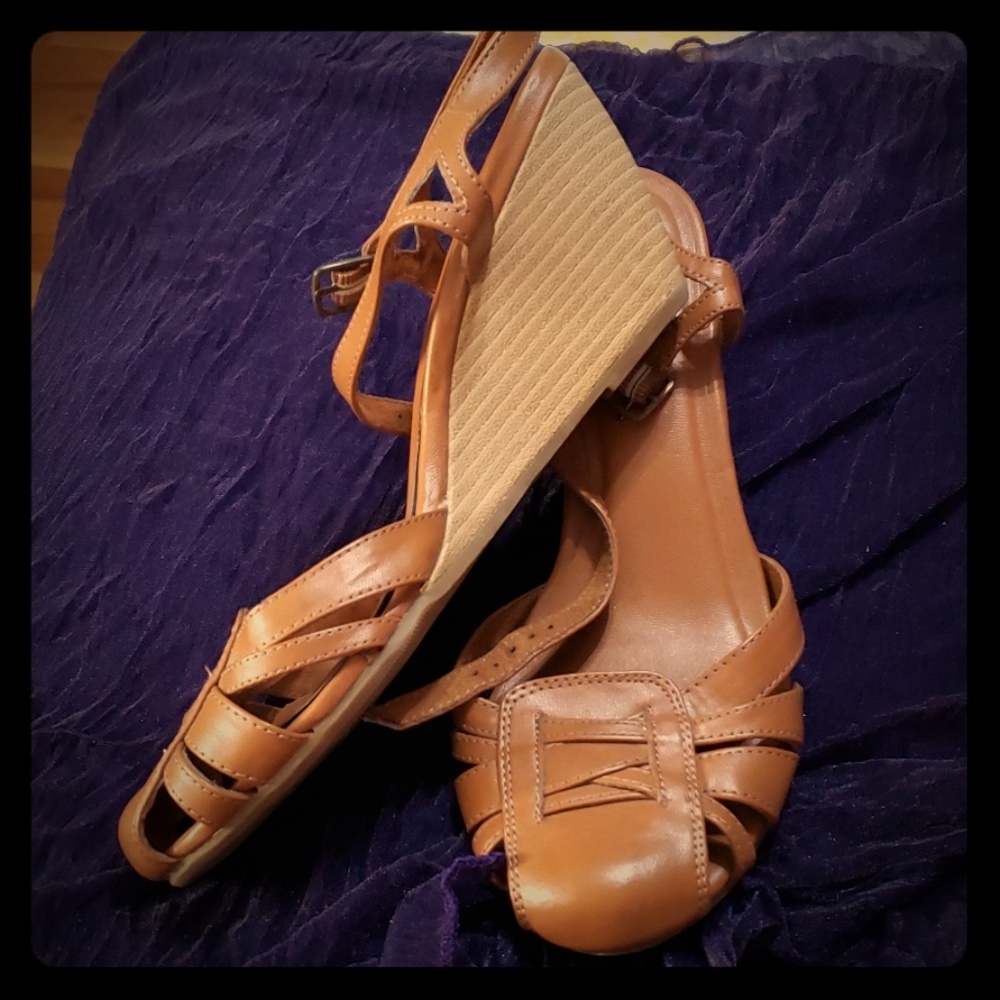 Round toe ankle strap wedge